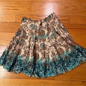 bebe A-Line Skirt - Brown and Teal Floral